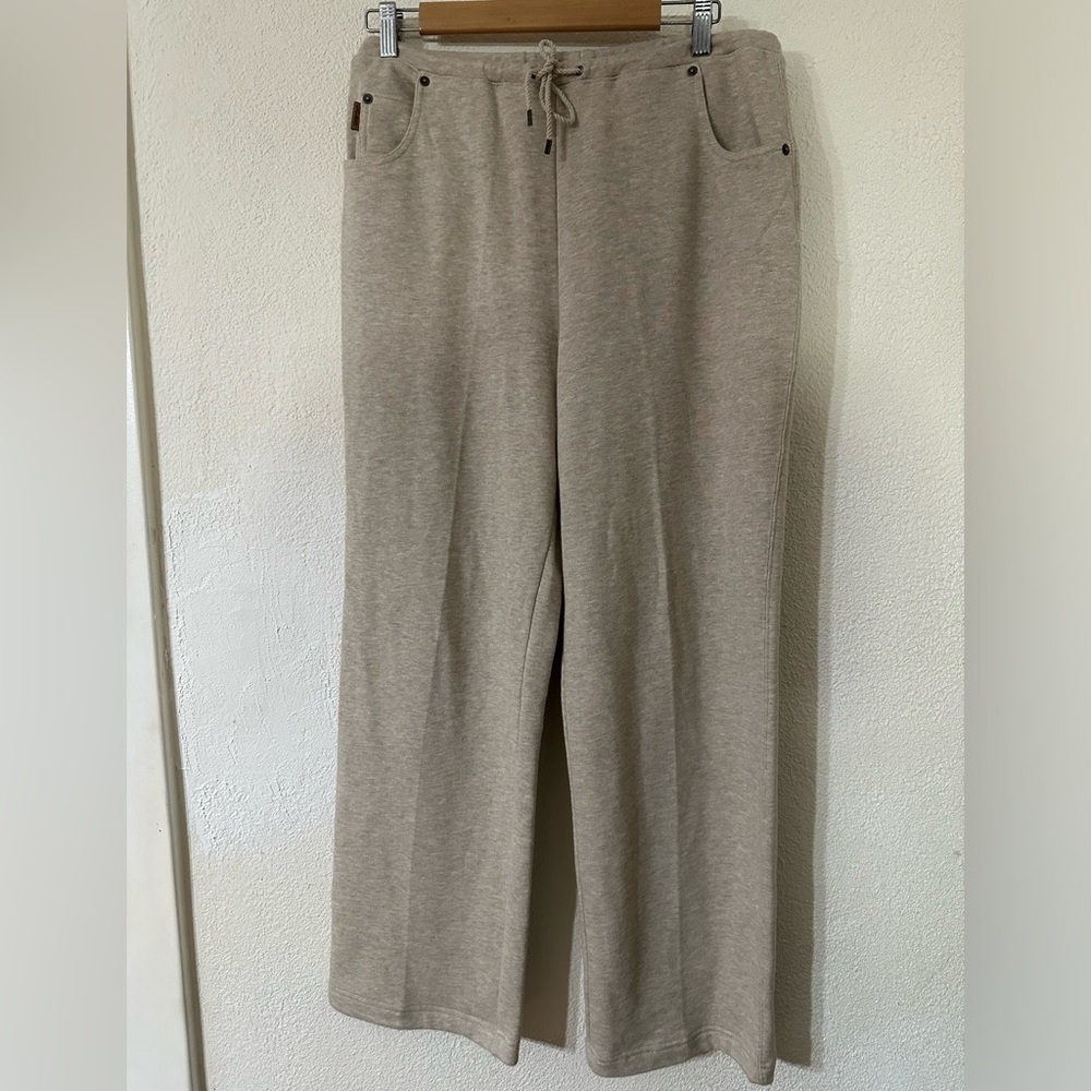 Lauren Jeans Co. Lounge Pants Women Cream Cotton French Terry Elastic Waist Sz M